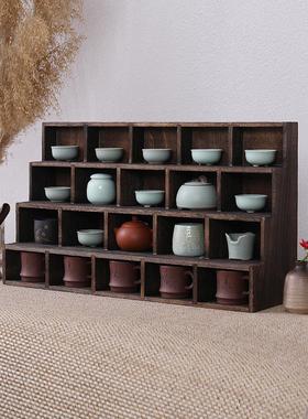 实木博古架壁挂茶架多宝阁中式茶具紫砂壶茶杯收纳展示摆件置物架