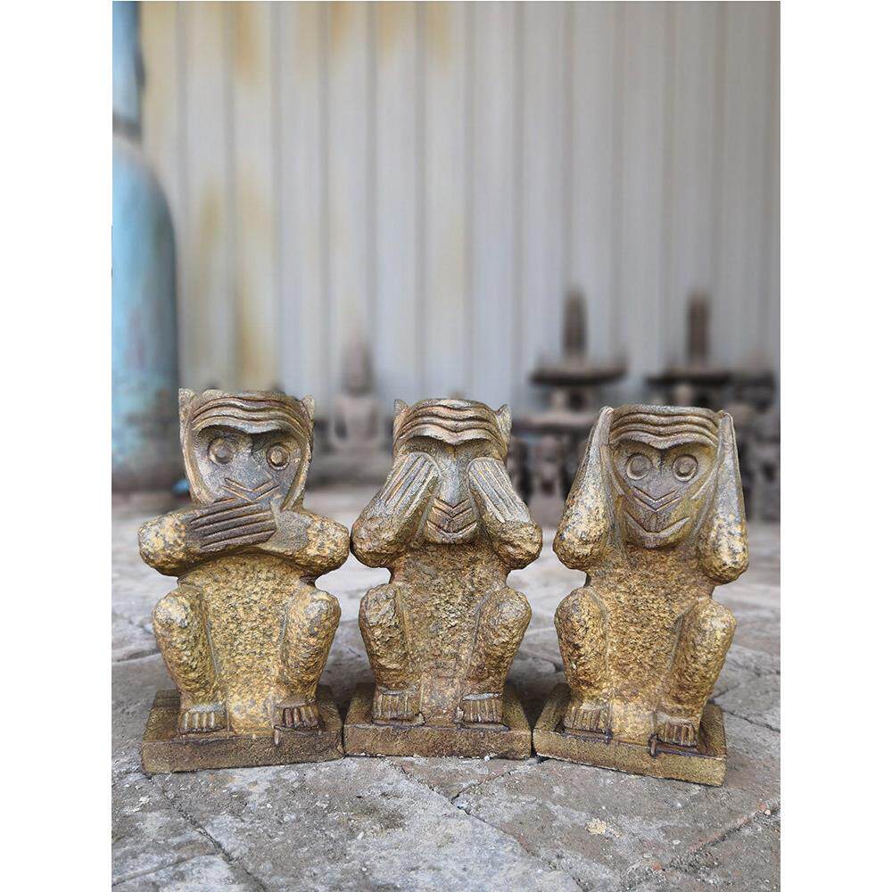 彷古石雕青石雕刻创意礼品石头三不猴子石灯座家居装饰工艺品摆件