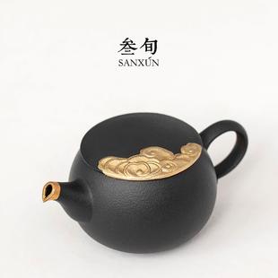 叁旬陶瓷泡茶壶大容量手抓壶家用描金过滤单壶耐高温轻奢现代水壶