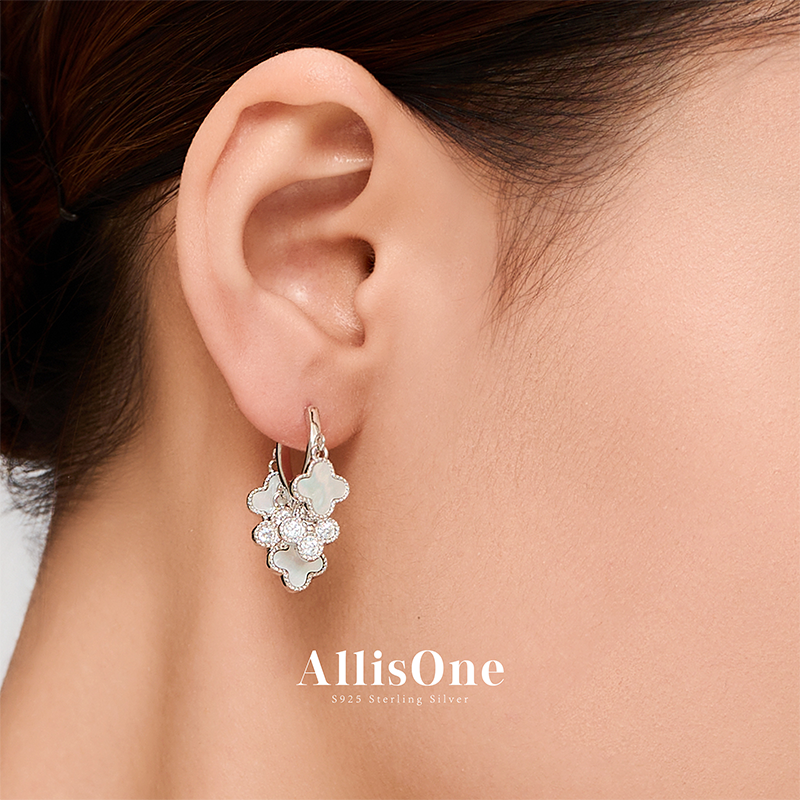 s925银四叶草流苏耳环