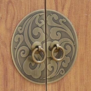 昊天斋新中式仿古纯铜拉手复古衣橱柜门环明装黄铜把手柜门铜件