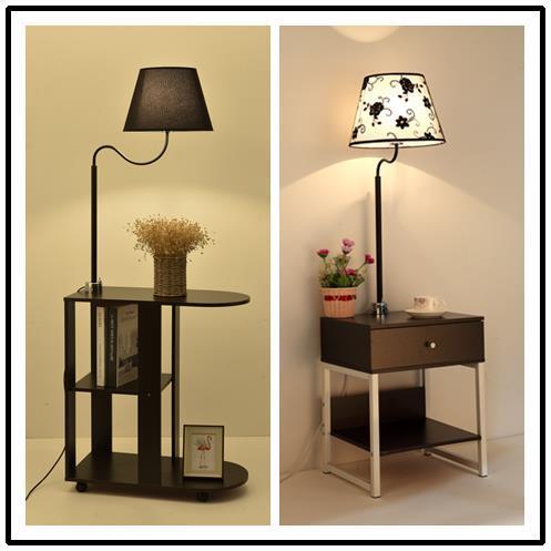 卧室床头柜落地灯现代客厅沙发旁边几置物台灯茶几一体网红氛围灯