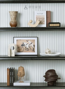 侘寂风样板房家居饰品展厅售楼部软装样板间客厅书房书柜摆件组合