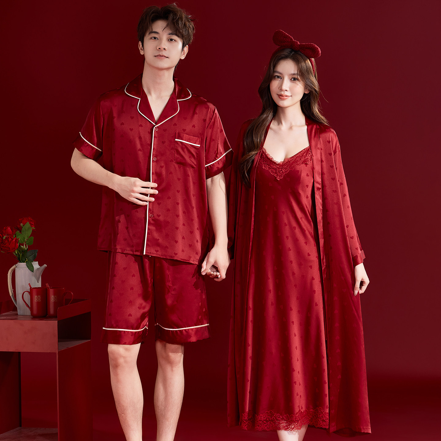 红色结婚睡衣新婚情侣套装冰丝新郎新娘婚用高级2026新款晨袍婚礼