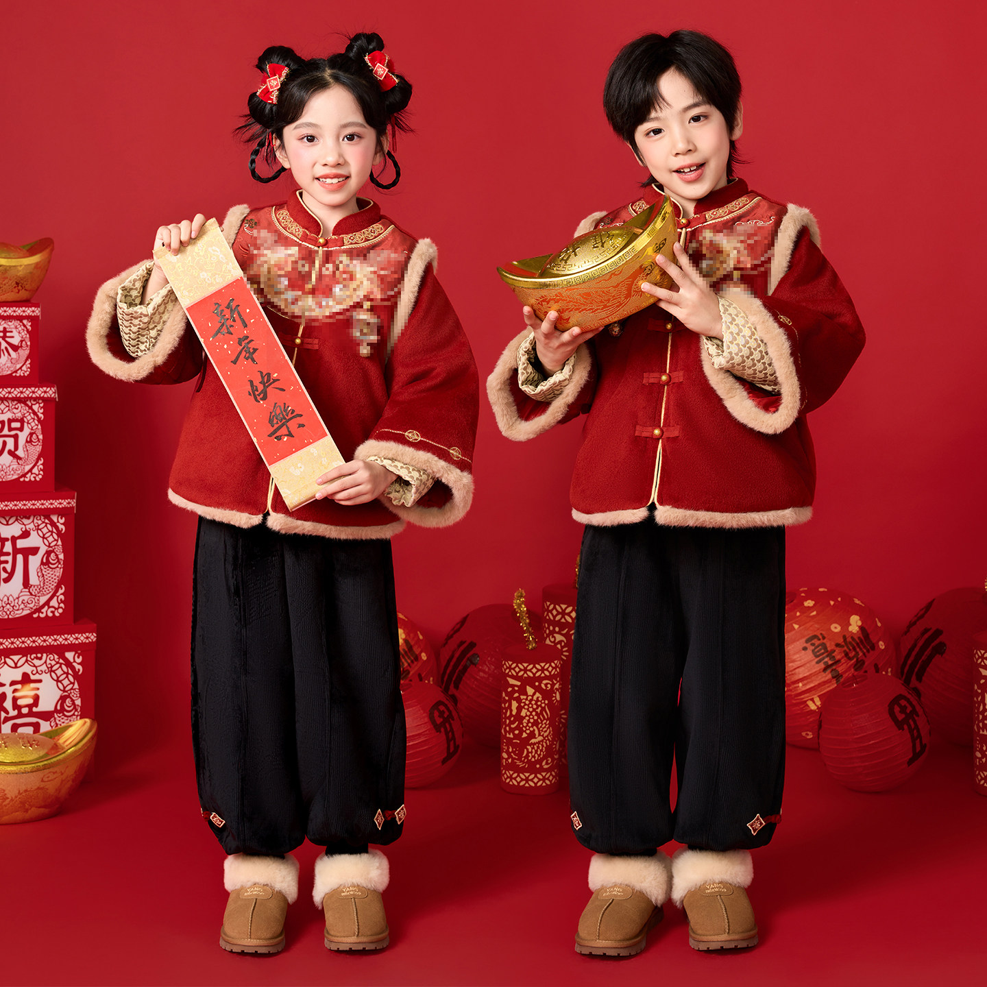 拜年服男女童演出服国风宝宝周岁礼服2026新款中式儿童喜庆服唐装