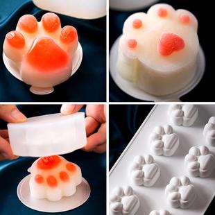 8连猫爪慕斯蛋糕模具硅胶果冻布丁巧克力糖果卡通手工皂烘焙磨具