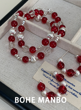 新中式复古安可拉红色串珠项链