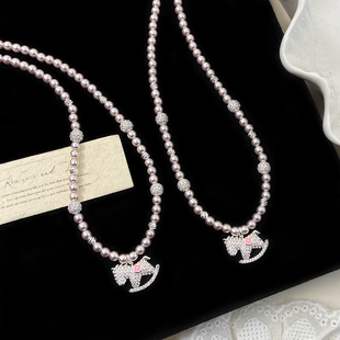 曼塔玫瑰施家珍珠满钻木马吊坠项链女设计感甜美精致时尚锁骨链