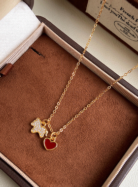 满钻小马红色爱心吊坠项链女