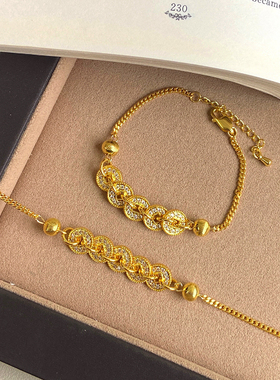 黄金色满钻碎冰冰五帝钱手链女