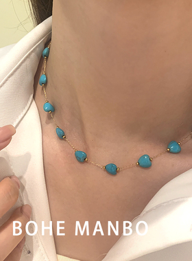 高级感蓝色小众纹理百搭锁骨链