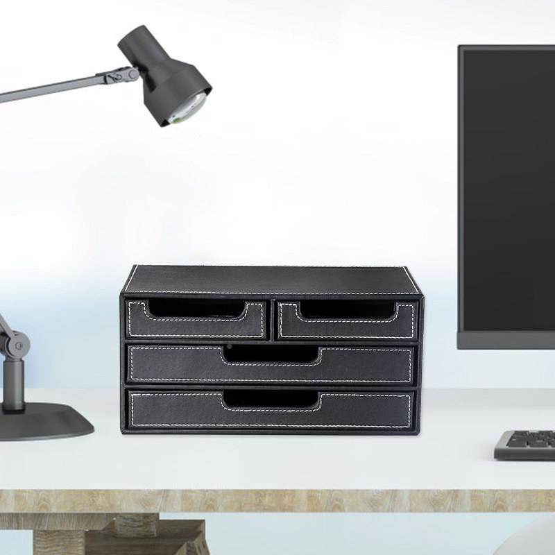 公多功件能桌面收纳盒创意小签四抽屉皮质文柜办单票据收据收纳柜,收纳整理,桌面收纳盒,淘宝优惠券,粉丝福利购,淘宝优惠卷