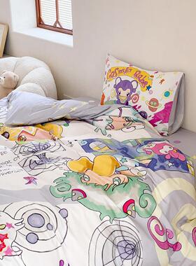 0富山商0店x莉蛙 KNE奥灰色系原创ins1%棉床上四件套