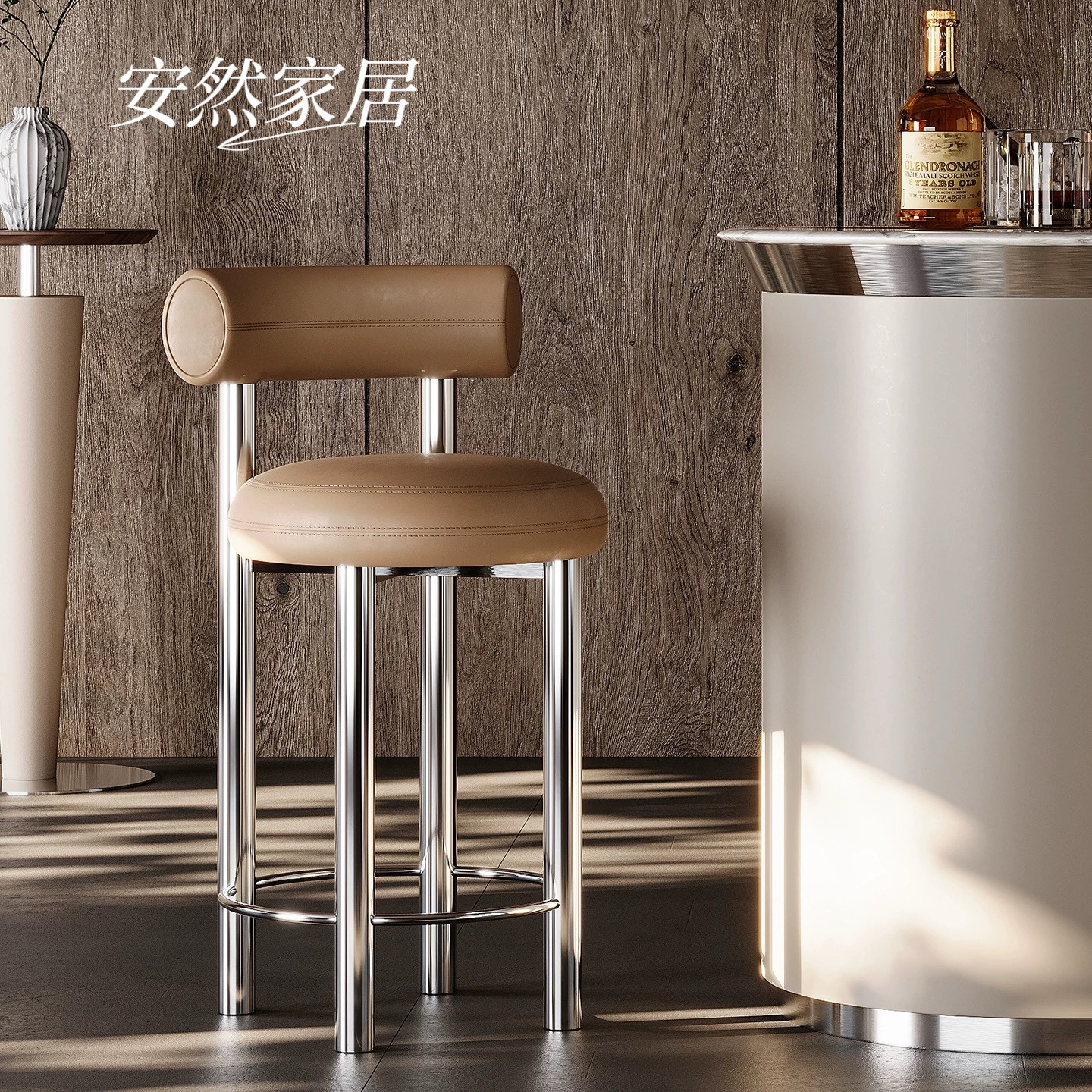 安然家居设计师不锈钢岛台吧台椅意式极简高脚椅酒吧前台高脚凳子,住宅家具,家用高脚椅,淘宝优惠券,粉丝福利购,淘宝优惠卷