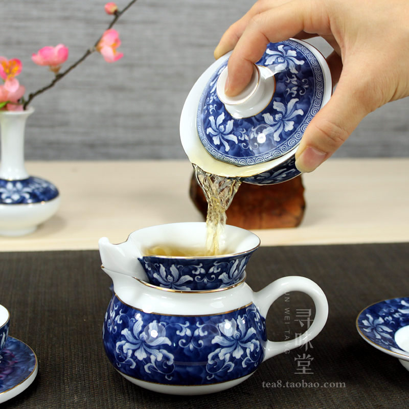 现货速发描金青花瓷茶漏釉下彩锦上添花茶滤 过滤网 功夫茶具滤