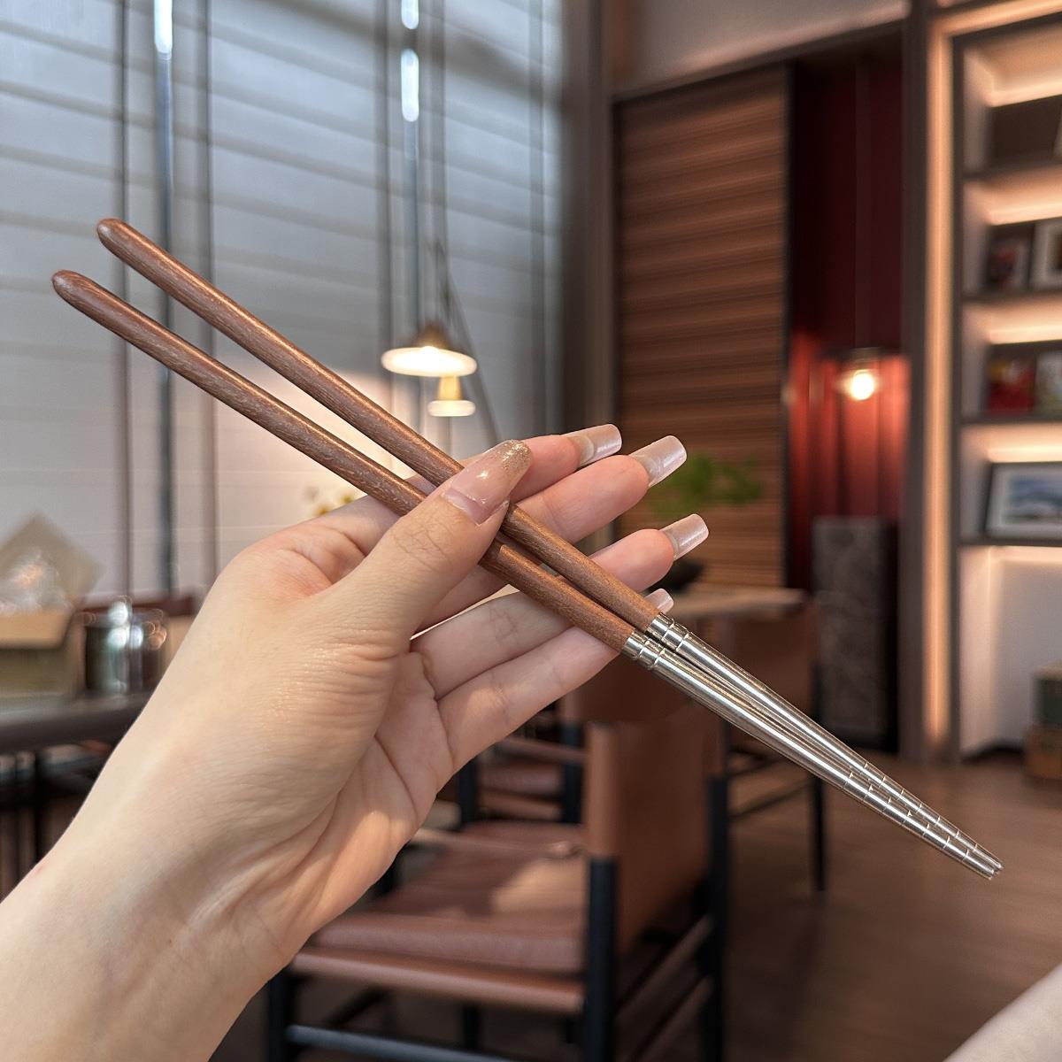 【巨漂亮的筷子】12只组合装～鸡翅木筷子红檀木筷子不锈钢筷防滑