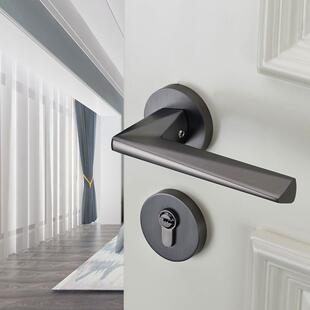 灰色门锁室内卧室家用通用型磁吸静音分体锁门把手实木房门锁锁具