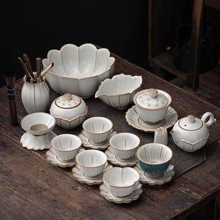 家用中式 汝窑功夫茶具套装 高端办公室客厅陶瓷开片泡茶壶盖碗茶杯