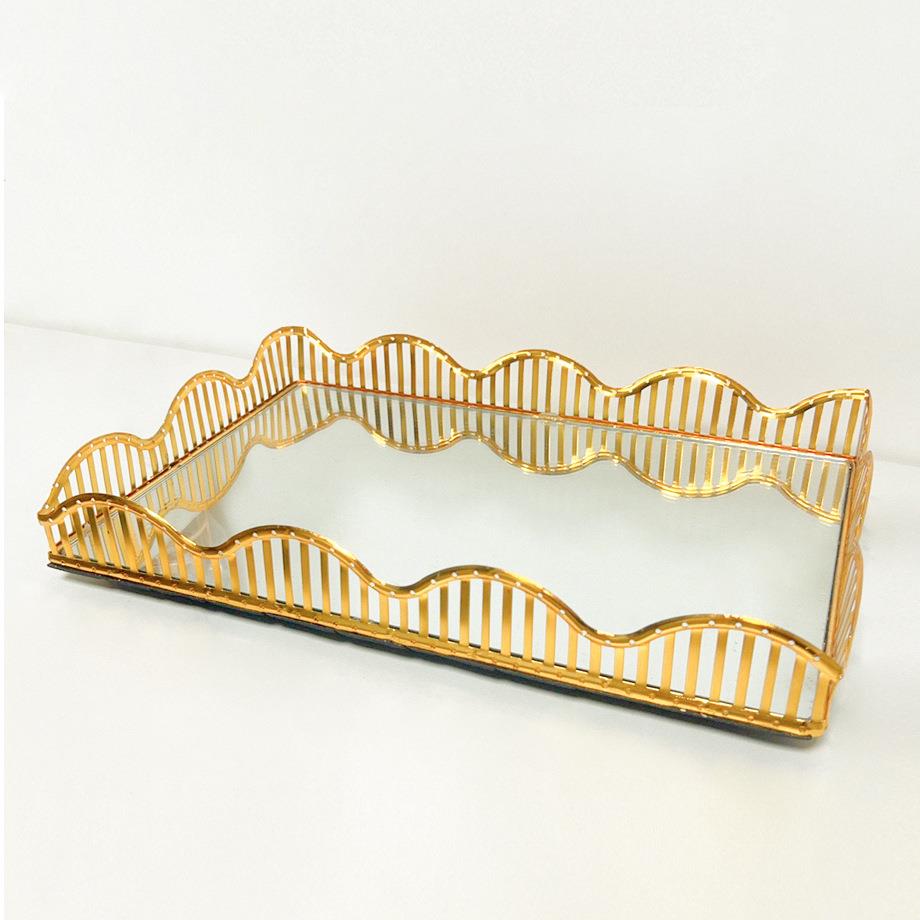 欧式镜面玻璃茶盘轻奢水果托盘家用茶几客厅收纳金属托盘装饰