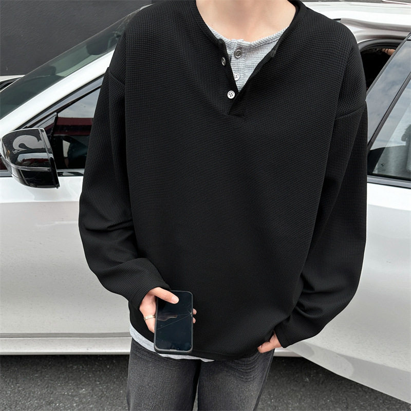 男装日系复古假两件长袖T恤男潮牌春秋休闲慵懒风卫衣男士打底衫