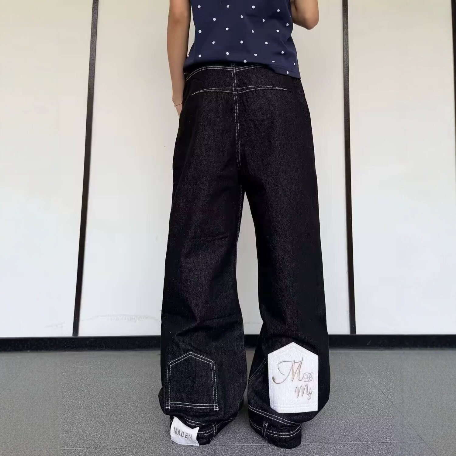 马毛冈山倒装牛仔裤男款美式复古原牛宽松弯刀裤子cleanfit直筒裤