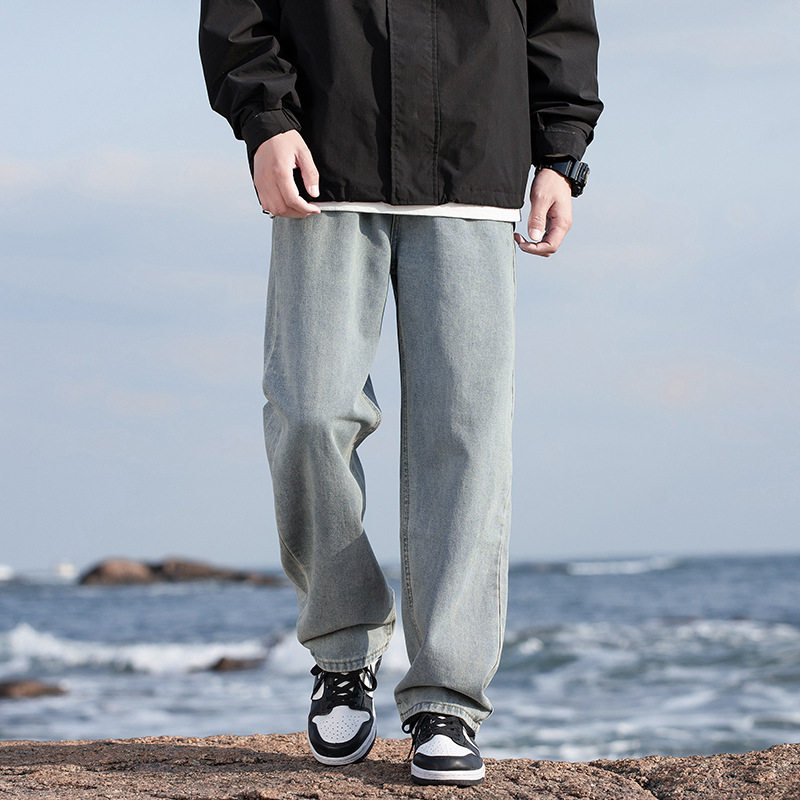 牛仔裤男士秋季新款潮牌美式高街直筒裤子男宽松阔腿百搭休闲长裤