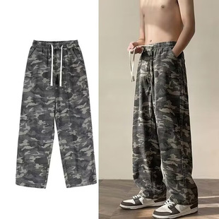 衫少服饰直筒牛仔裤男士夏季新款迷彩风复古时尚个性美式休闲