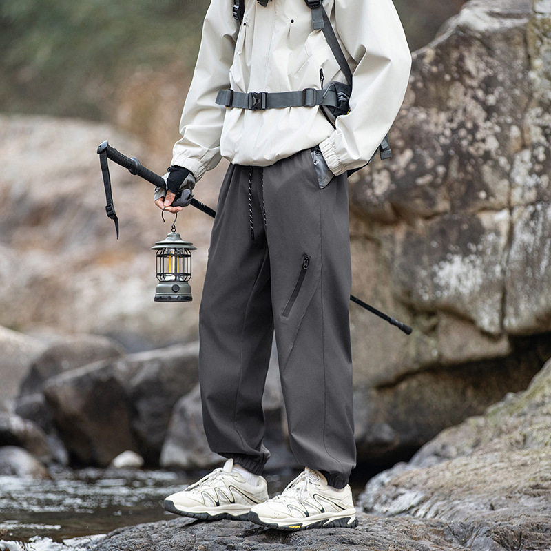 户外冲锋裤子男百搭裤子降落伞兵裤宽松九分筒防水运动束脚裤