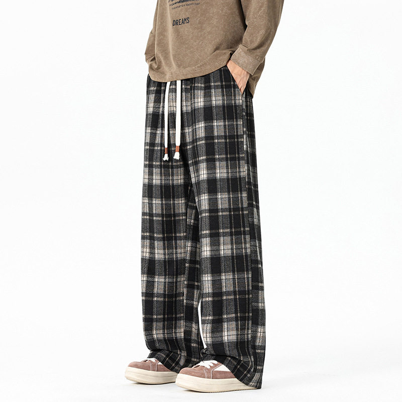 潮牌复古宽松格子裤男秋季美式vibe休闲裤子高街百搭垂感直筒长裤
