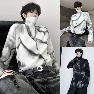 渲染针织衫毛衣男半高领内搭个性痞帅高级感秋冬毛衫跨境工厂批发