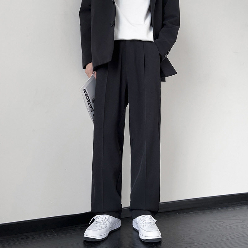 小西裤男款裤子春秋潮牌直筒休闲裤男士垂感阔腿黑色西装长裤微弹