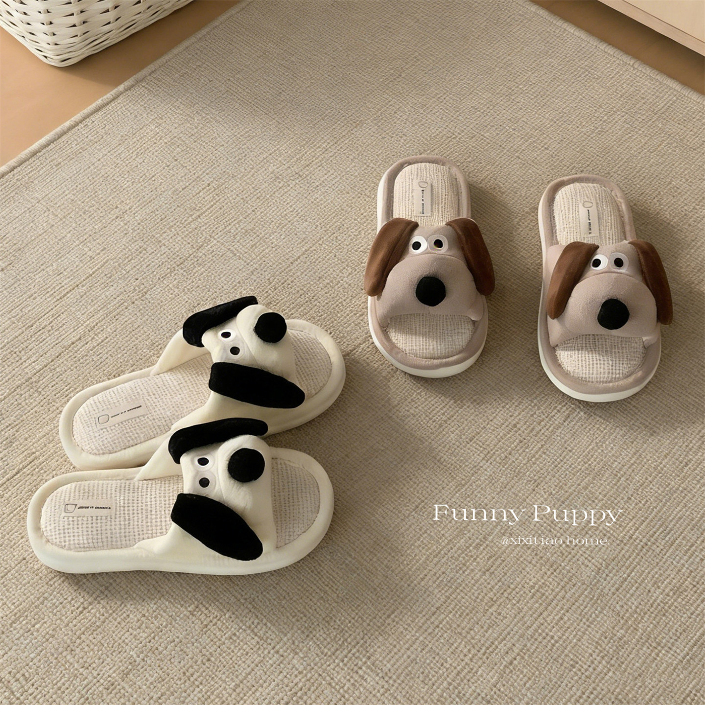 细细条男女士趣味狗狗吸汗拖鞋四季通用防滑居家室内情侣亚麻拖鞋,居家布艺,居家亚麻拖鞋,淘宝优惠券,粉丝福利购,淘宝优惠卷