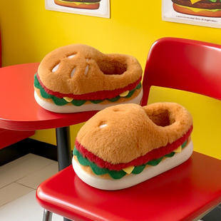 细细条可爱薯条汉堡儿童棉拖鞋冬保暖防滑男童女童亲子包跟毛毛鞋