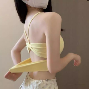 设计感性感美背吊带背心女带胸垫显瘦外穿内搭辣妹短款 夏季 上衣潮