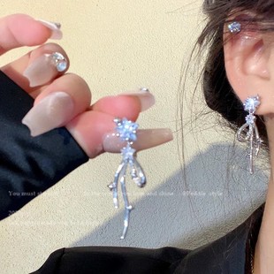 轻奢高级感耳钉精致冷淡风耳饰品 日韩微镶星星气质耳环女流苏长款