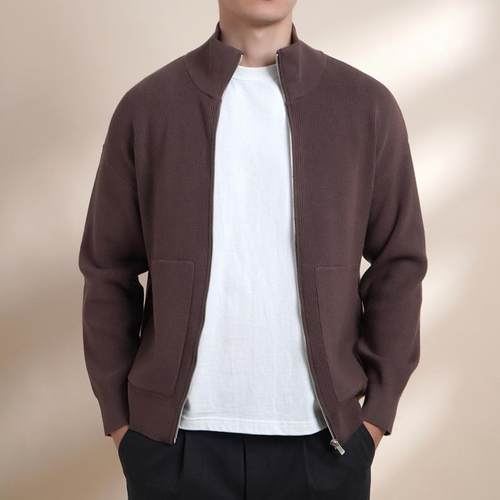 立领拉链针织开衫2024秋季新款