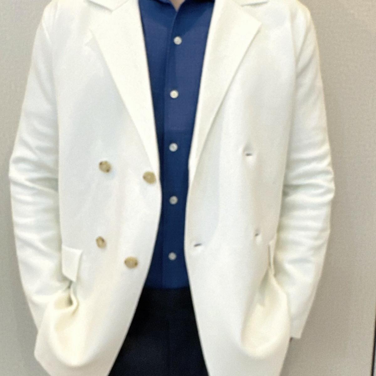 冬季时尚绅士英伦风双排扣米白色优雅针织毛衣西服外套男长袖上衣