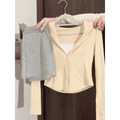 奶黄冰丝防晒衣女款夏2025新款外套修身瑜伽服运动套装短上衣薄款