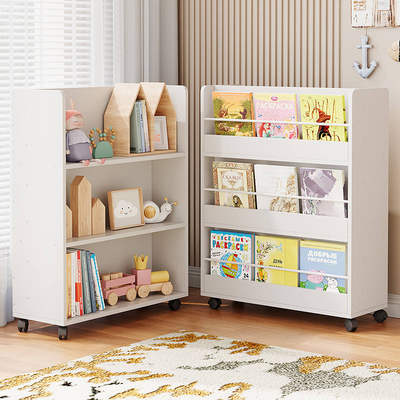儿童书报架双面可移动书柜落地置物架阅读绘本架书桌旁旋转小书架