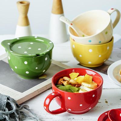ezicok麦片杯马克杯带盖子女生陶瓷酸奶碗大容量水杯带勺燕麦早餐