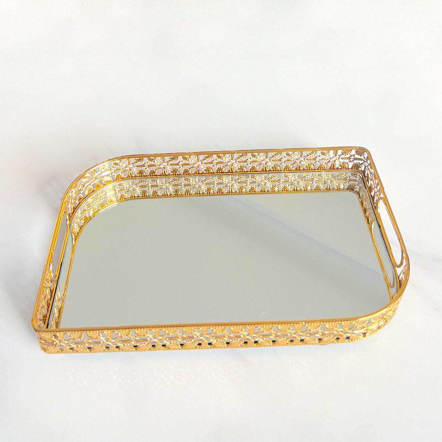 欧式镜面玻璃金属托 托盘客厅餐桌茶几收纳盘水杯茶盘水果盘