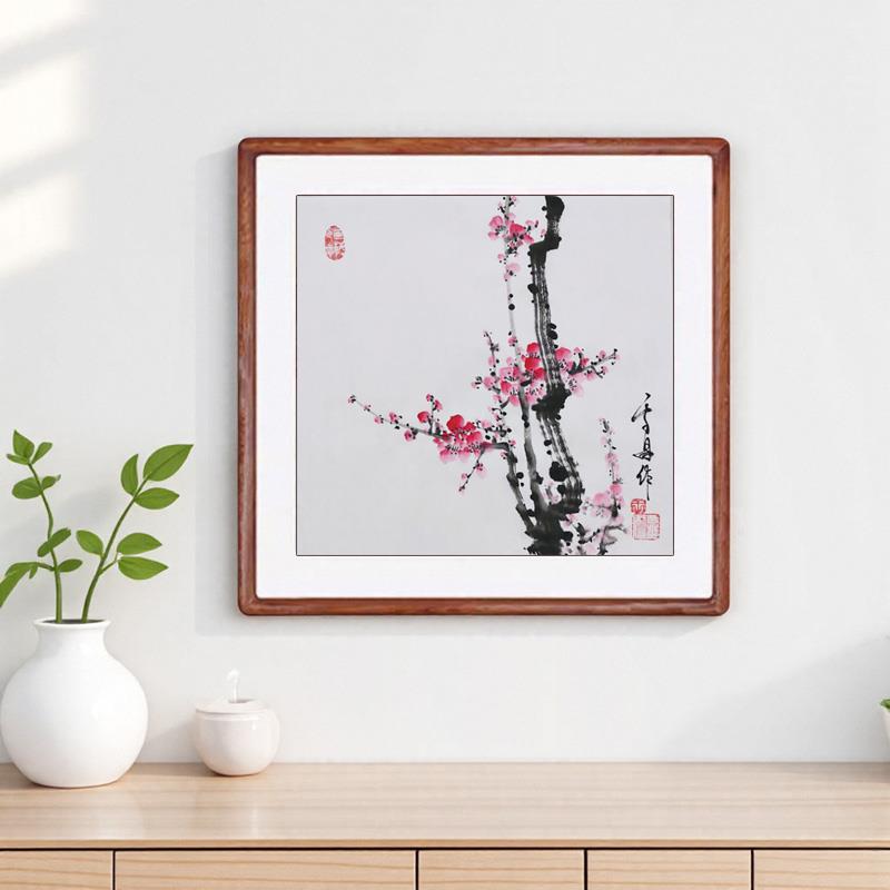 国画梅花手绘真迹客厅装饰画走廊卧室餐厅挂画水墨画定制实木框