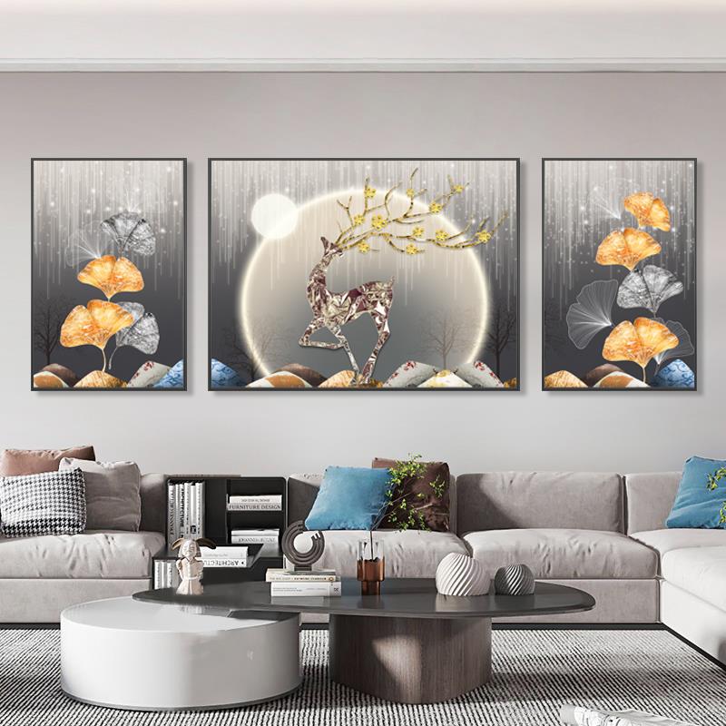 客厅沙发背景墙挂画装饰画现代简约抽象北欧轻奢壁画三联晶瓷壁画图片