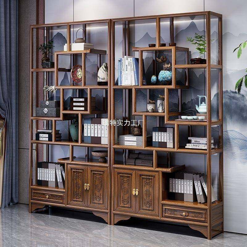 新中式博古架实木多宝阁置物架办公茶室展示柜隔断陈列书架子