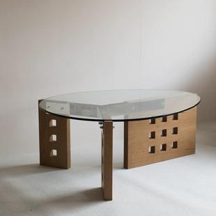 简约现代椭圆设计洞洞茶几客厅洽谈玻璃茶桌边几置物架可移动桌子