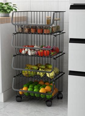 厨房蔬菜置物架落地多层可移动家用果蔬架子放菜架水果收纳筐篮子