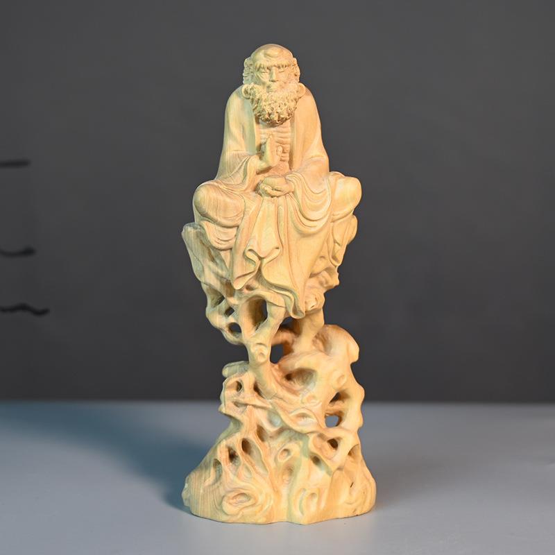 小叶黄杨木雕刻达摩坐像室内装饰品摆件桌面摆饰黄杨木质工艺品