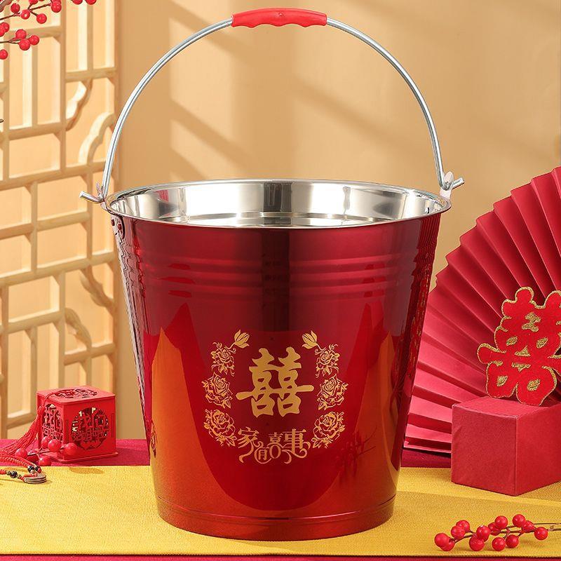 红桶子孙桶米桶不锈钢结婚新娘红色结婚乔迁之喜喜桶一对水桶陪嫁
