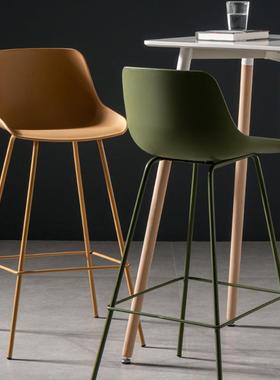 现代简约靠背塑料高脚椅家用绿色铁艺吧台凳北欧吧凳奶茶店吧椅