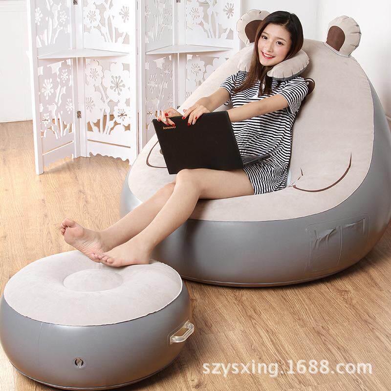 充气沙发懒人沙发榻榻米空气沙发脚蹬卧室家用卡通可爱小熊沙发床
